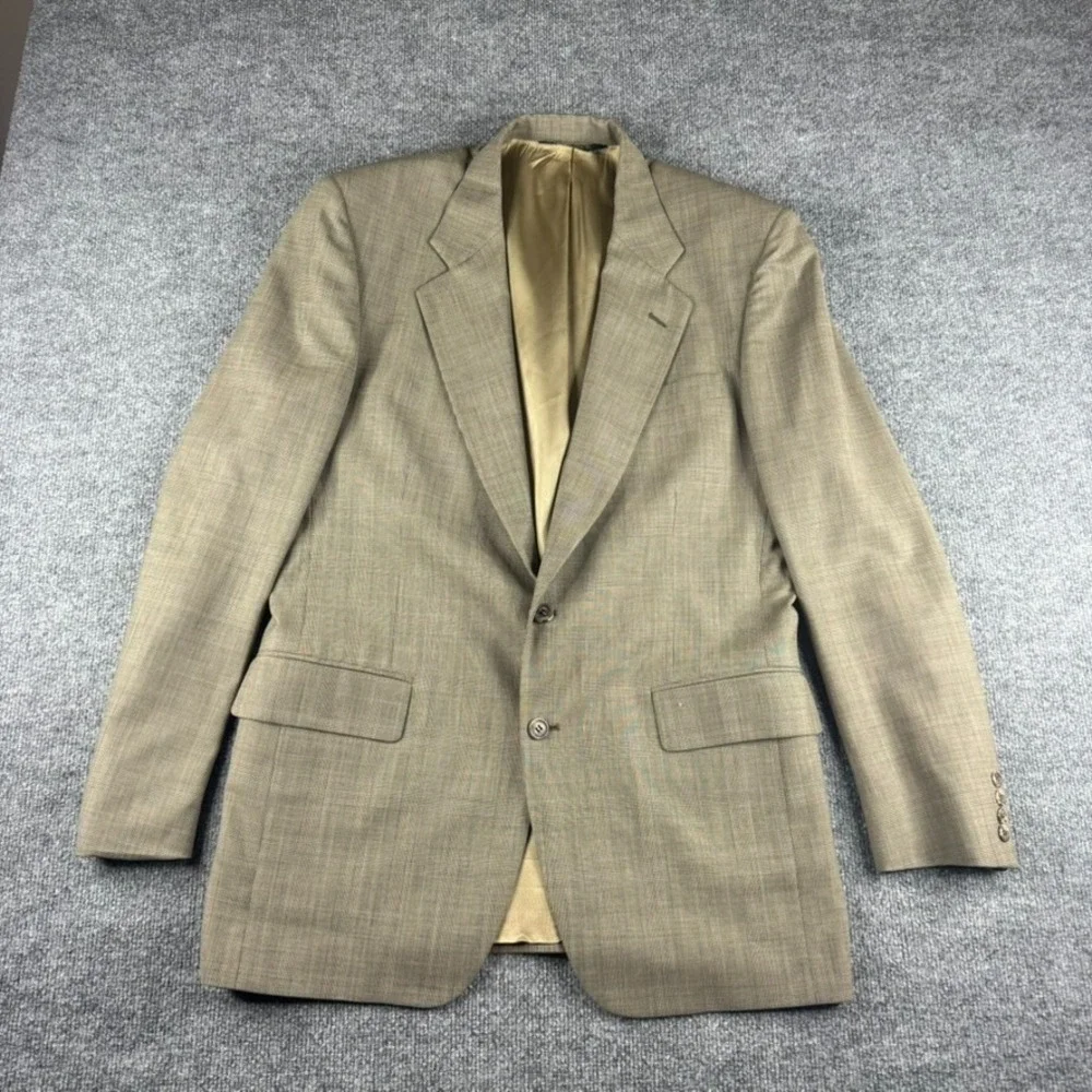 Jos A Bank Gordon Blazer Mens 41L Beige Traveler Windowpane Wool Sport Coat
